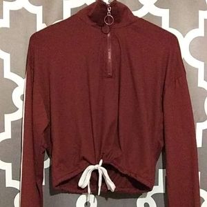 Burgundy tie up shirt